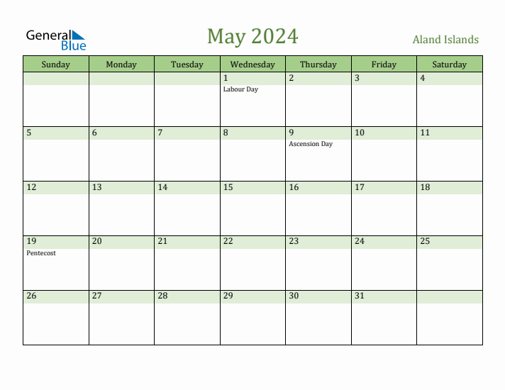 May 2024 Calendar with Aland Islands Holidays