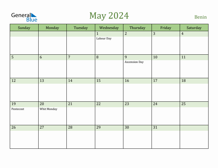 May 2024 Calendar with Benin Holidays