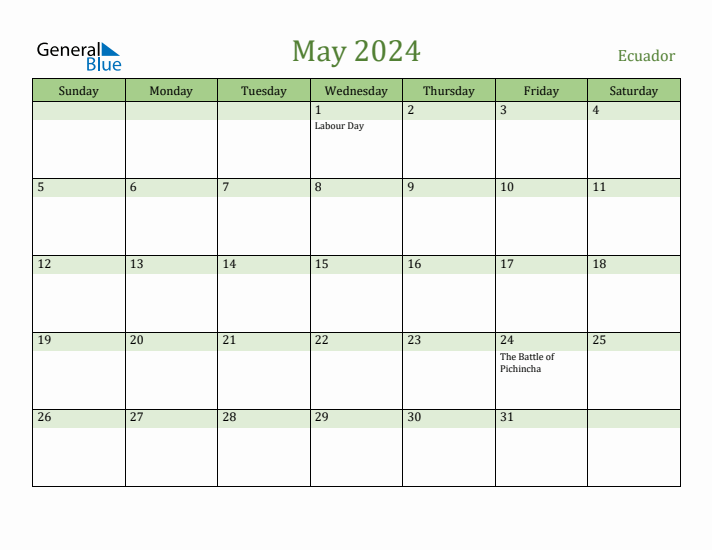 May 2024 Calendar with Ecuador Holidays