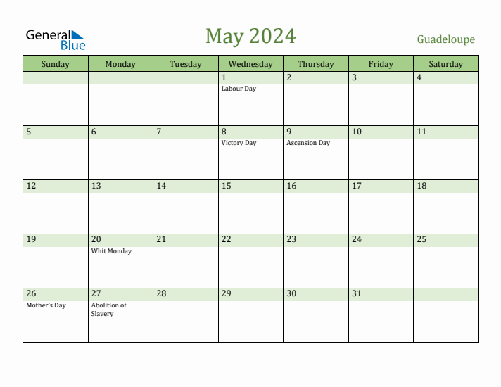 May 2024 Calendar with Guadeloupe Holidays