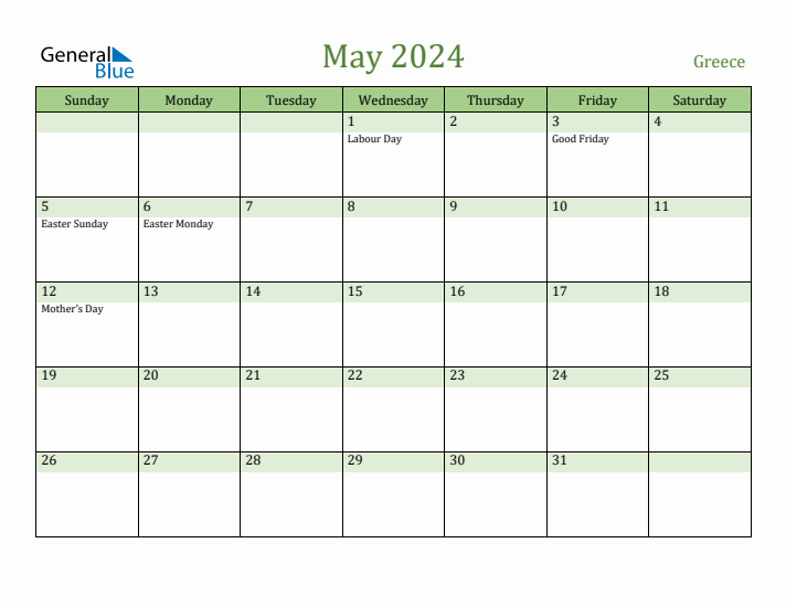 May 2024 Calendar with Greece Holidays