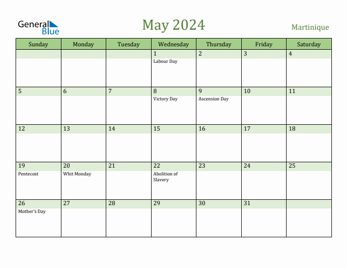 May 2024 Calendar with Martinique Holidays