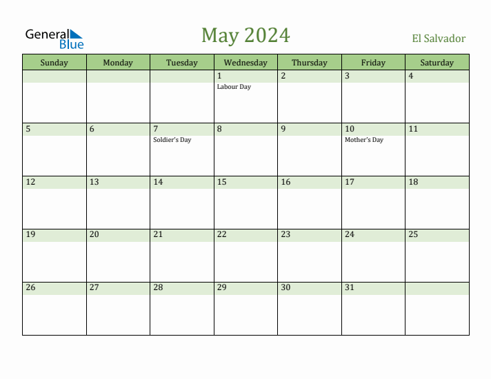 May 2024 Calendar with El Salvador Holidays