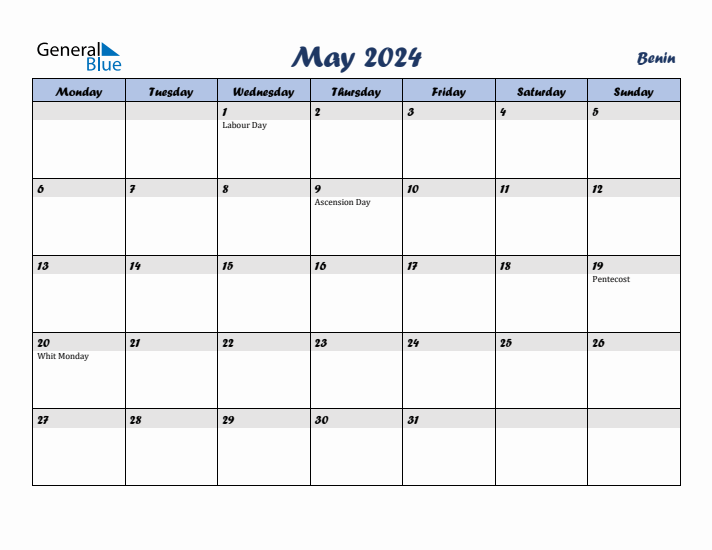 May 2024 Calendar with Holidays in Benin