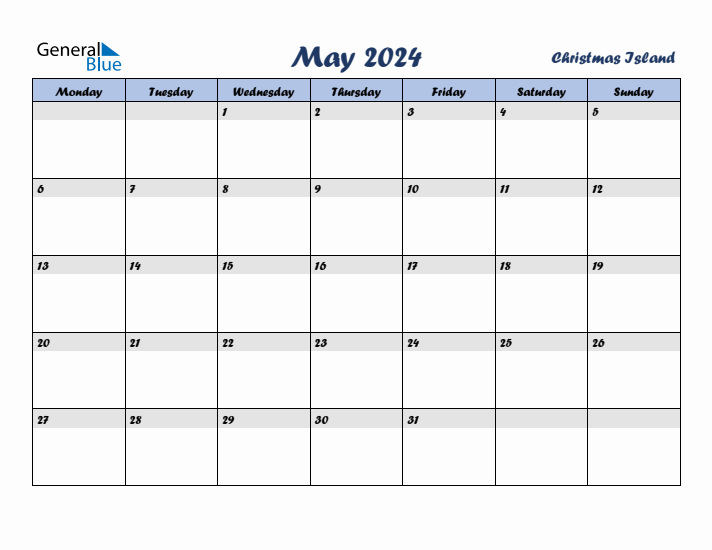 May 2024 Calendar with Holidays in Christmas Island