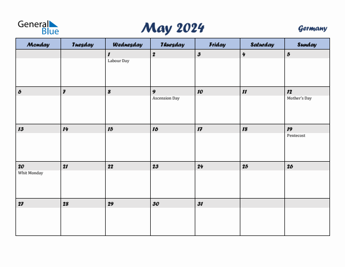 May 2024 Calendar with Holidays in Germany