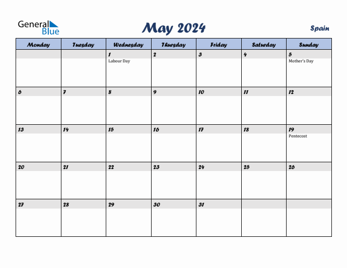 May 2024 Calendar with Holidays in Spain