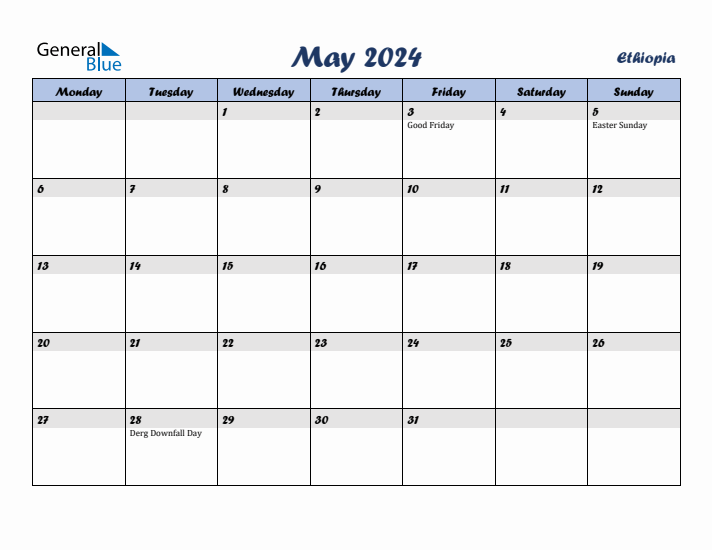 May 2024 Calendar with Holidays in Ethiopia