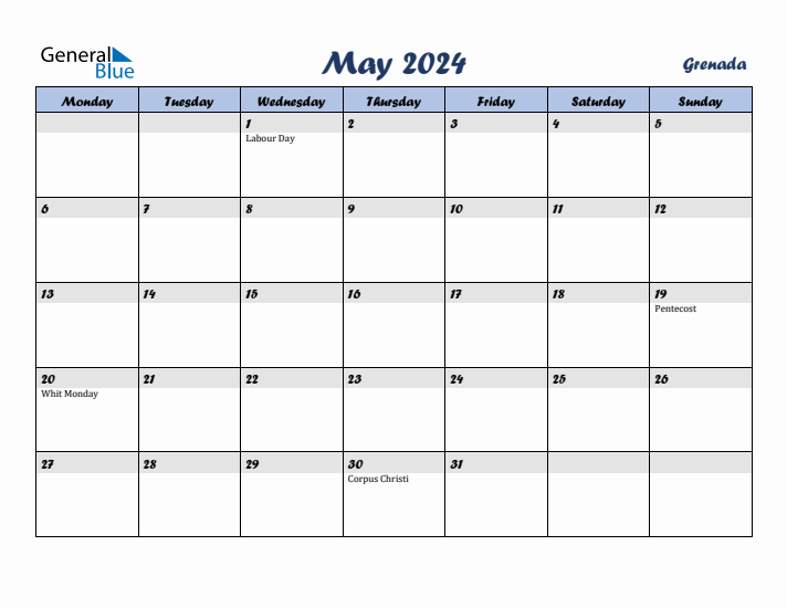 May 2024 Calendar with Holidays in Grenada