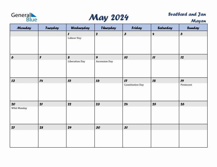 May 2024 Calendar with Holidays in Svalbard and Jan Mayen