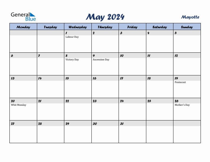 May 2024 Calendar with Holidays in Mayotte