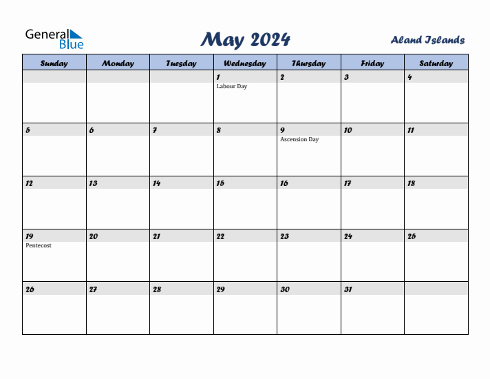 May 2024 Calendar with Holidays in Aland Islands