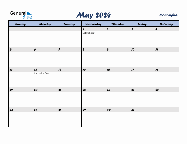 May 2024 Calendar with Holidays in Colombia