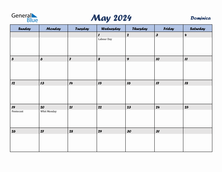 May 2024 Calendar with Holidays in Dominica