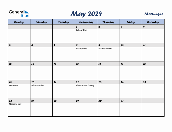 May 2024 Calendar with Holidays in Martinique