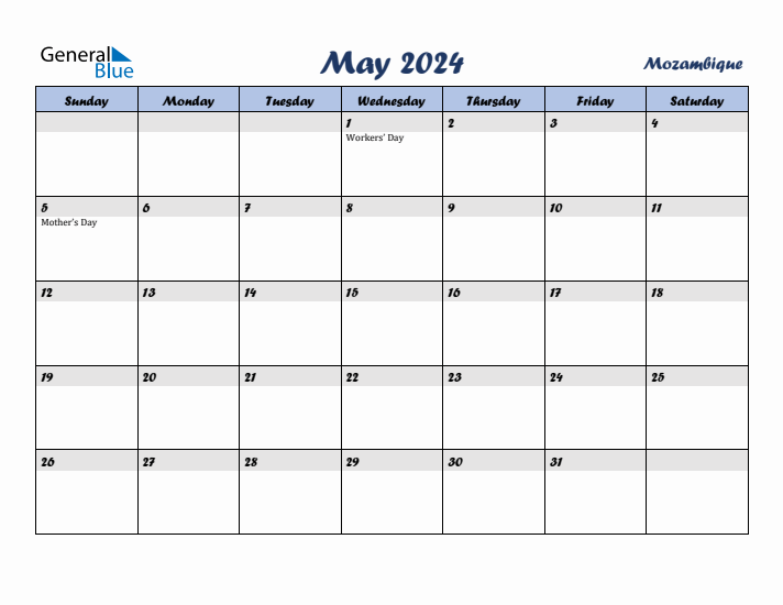 May 2024 Calendar with Holidays in Mozambique