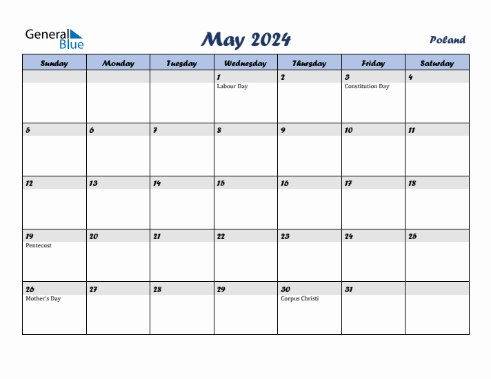 May 2024 Calendar with Holidays in Poland