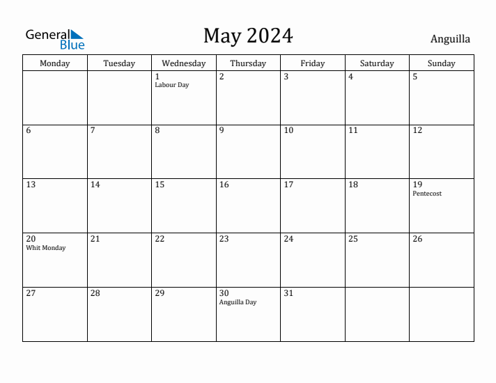 May 2024 Calendar Anguilla