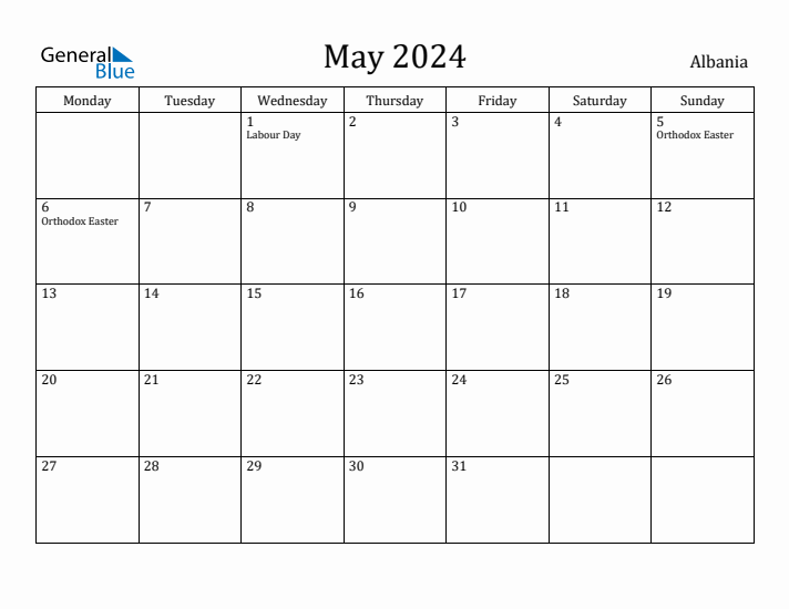 May 2024 Calendar Albania