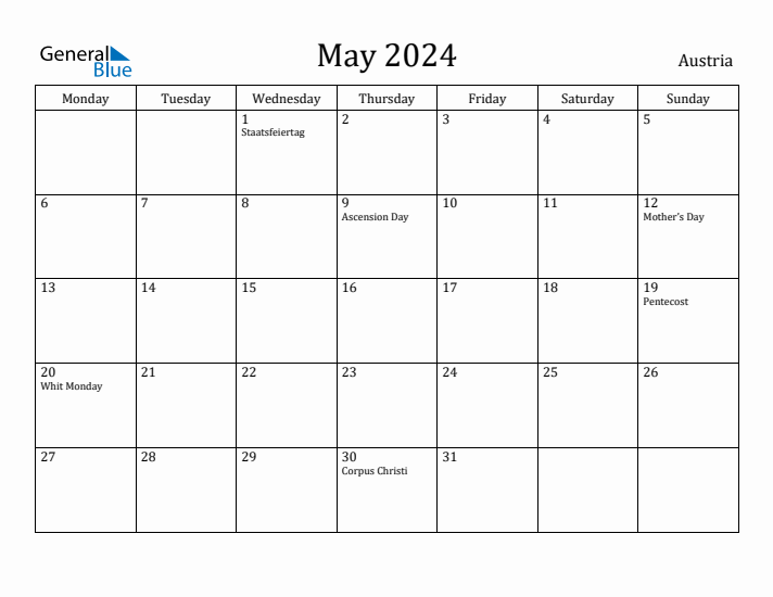 May 2024 Calendar Austria