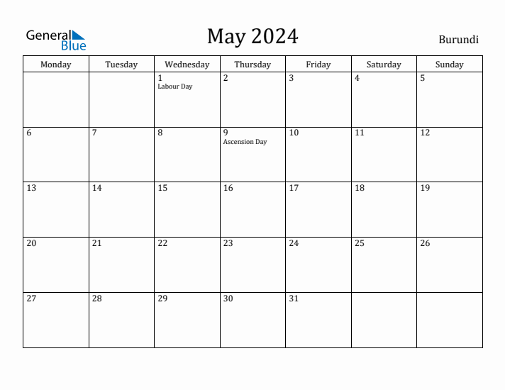 May 2024 Calendar Burundi