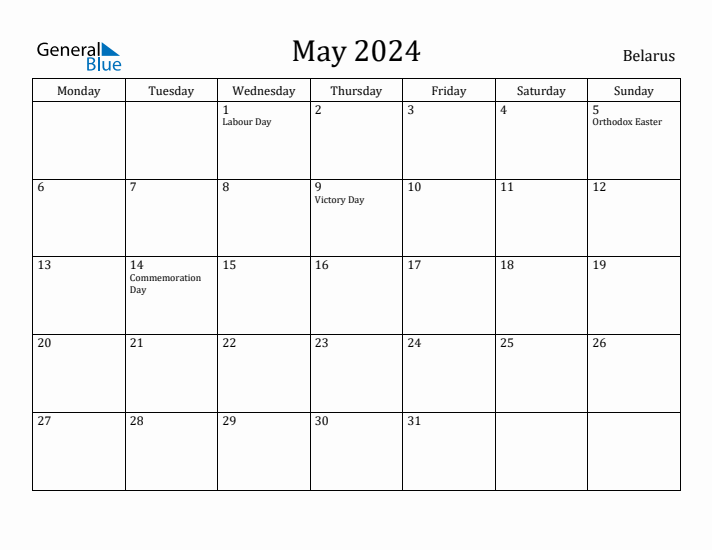 May 2024 Calendar Belarus