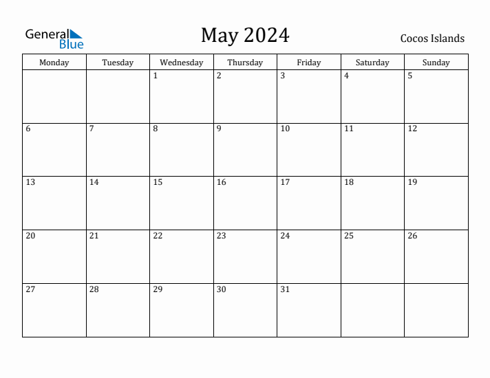 May 2024 Calendar Cocos Islands