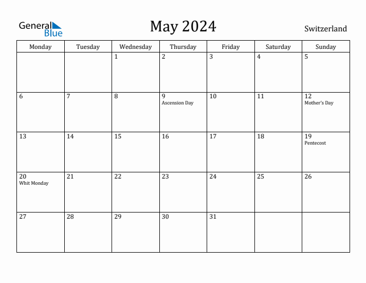 May 2024 Calendar Switzerland