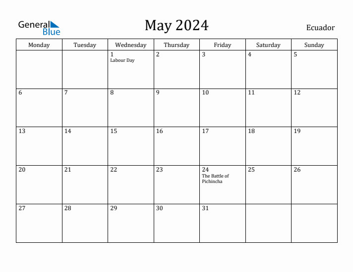 May 2024 Calendar Ecuador