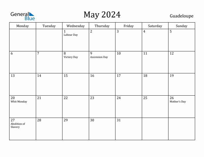 May 2024 Calendar Guadeloupe