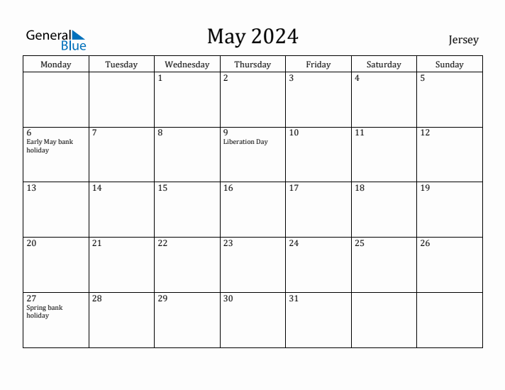 May 2024 Calendar Jersey