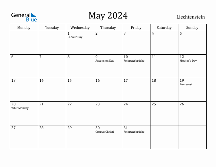 May 2024 Calendar Liechtenstein