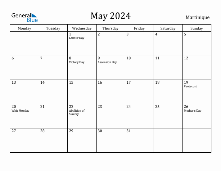 May 2024 Calendar Martinique