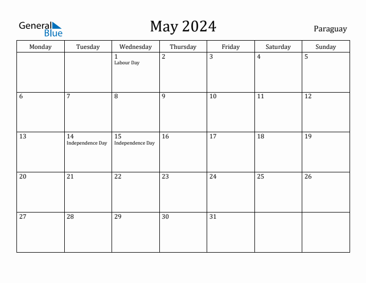 May 2024 Calendar Paraguay