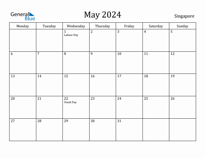 May 2024 Calendar Singapore