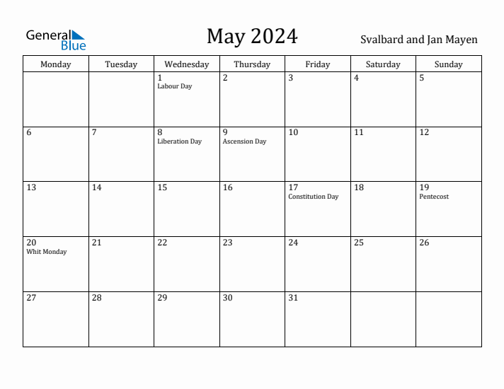 May 2024 Calendar Svalbard and Jan Mayen