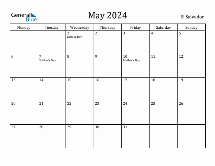 May 2024 Calendar El Salvador