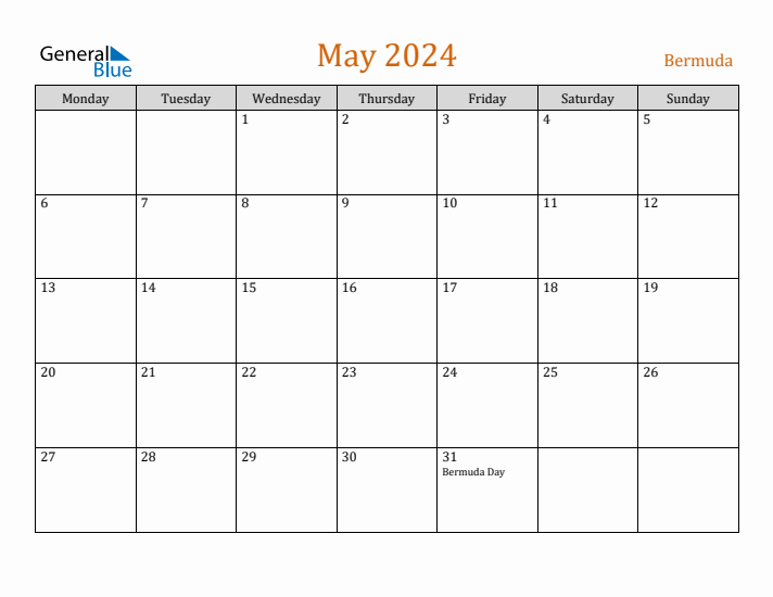 May 2024 Holiday Calendar with Monday Start