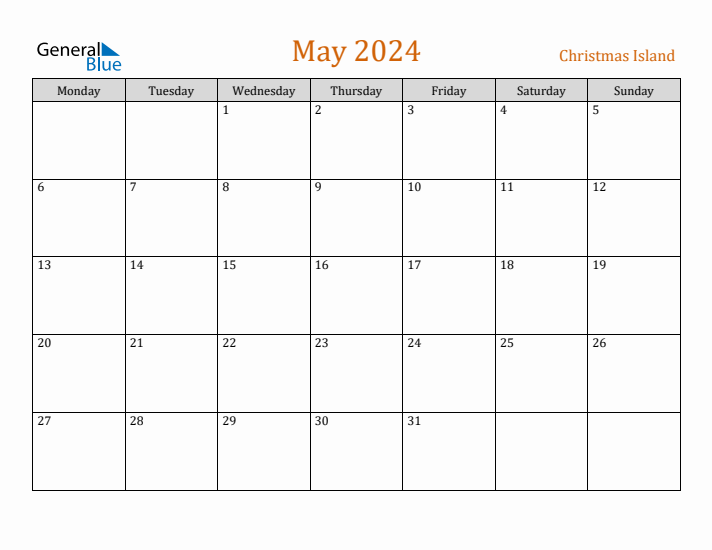 May 2024 Holiday Calendar with Monday Start