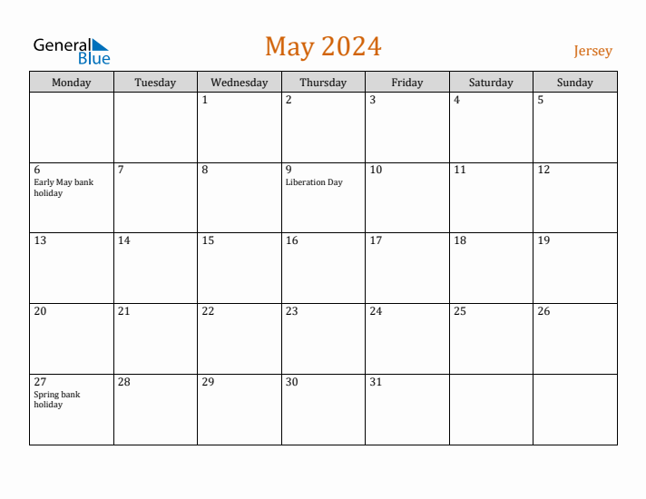 May 2024 Holiday Calendar with Monday Start