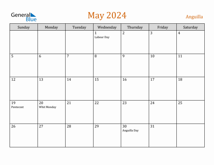 May 2024 Holiday Calendar with Sunday Start