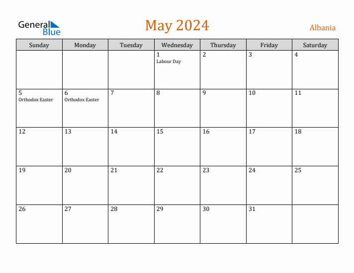 May 2024 Holiday Calendar with Sunday Start