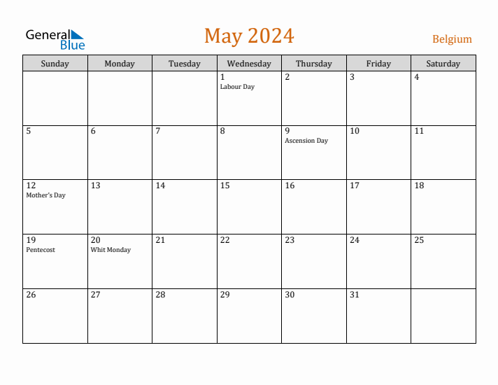 May 2024 Holiday Calendar with Sunday Start