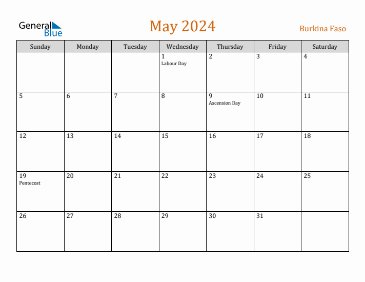 May 2024 Holiday Calendar with Sunday Start