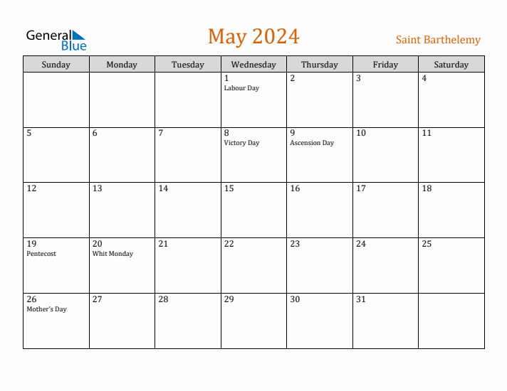 May 2024 Holiday Calendar with Sunday Start