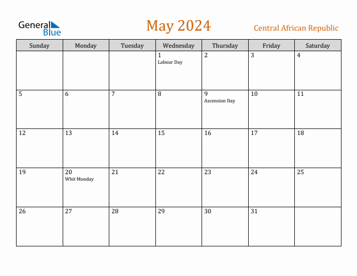 May 2024 Holiday Calendar with Sunday Start