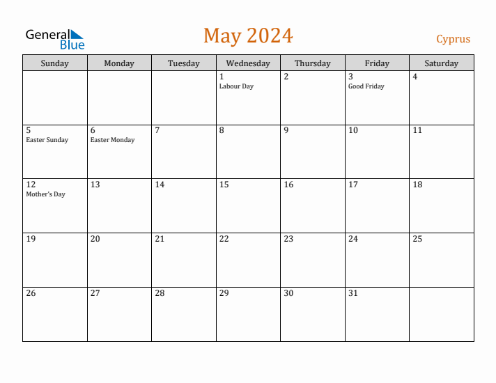 May 2024 Holiday Calendar with Sunday Start