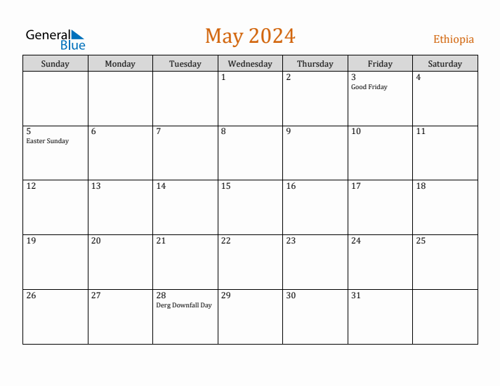 May 2024 Holiday Calendar with Sunday Start