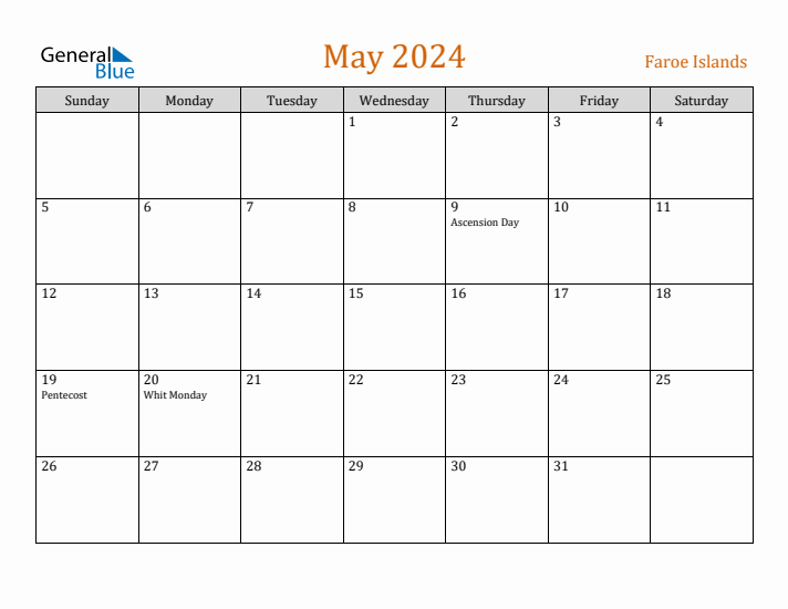 May 2024 Holiday Calendar with Sunday Start