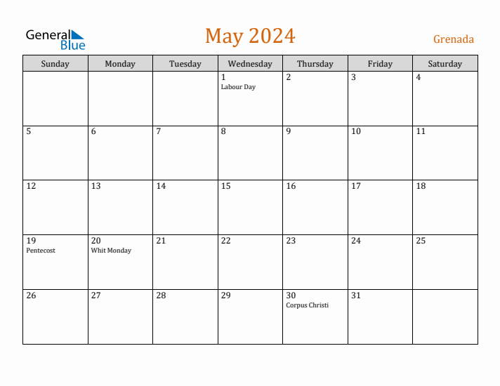 May 2024 Holiday Calendar with Sunday Start